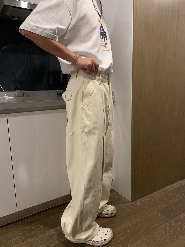 RT No. 5444 CREAM BAGGY LOOSE STRAIGHT WIDE JEANS