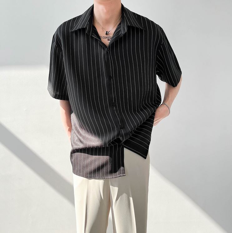 RT No. 5037 VERTICAL STRIPED SHORT SLEEVE COLLAR SHIRT