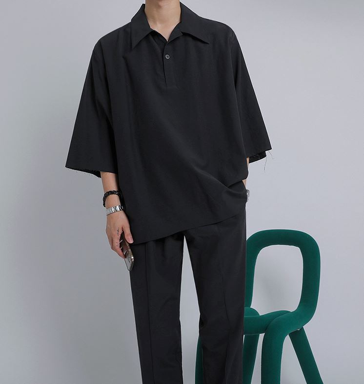 RT No. 4447 3/4 SLEEVE HALF BUTTON-UP COLLAR SHIRT