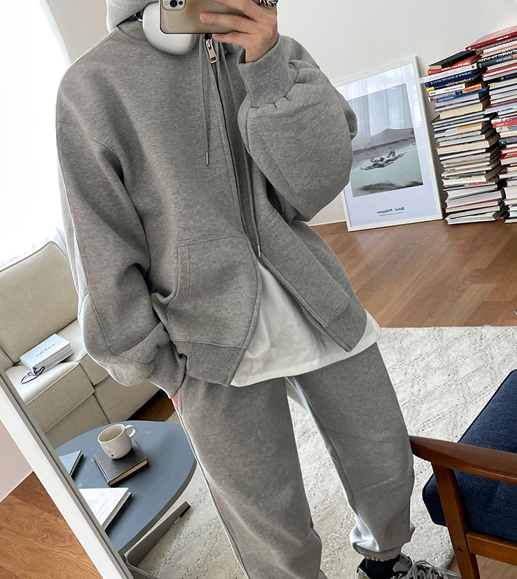 RT No. 4091 GRAY ZIP-UP HOODIE & SWEATPANTS (TOP & BOTTOM)