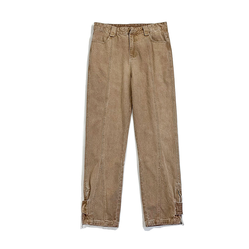 RT No. 5454 WASHED ANKLE BUTTON RECONSTRUCTED STRAIGHT WIDE PANTS