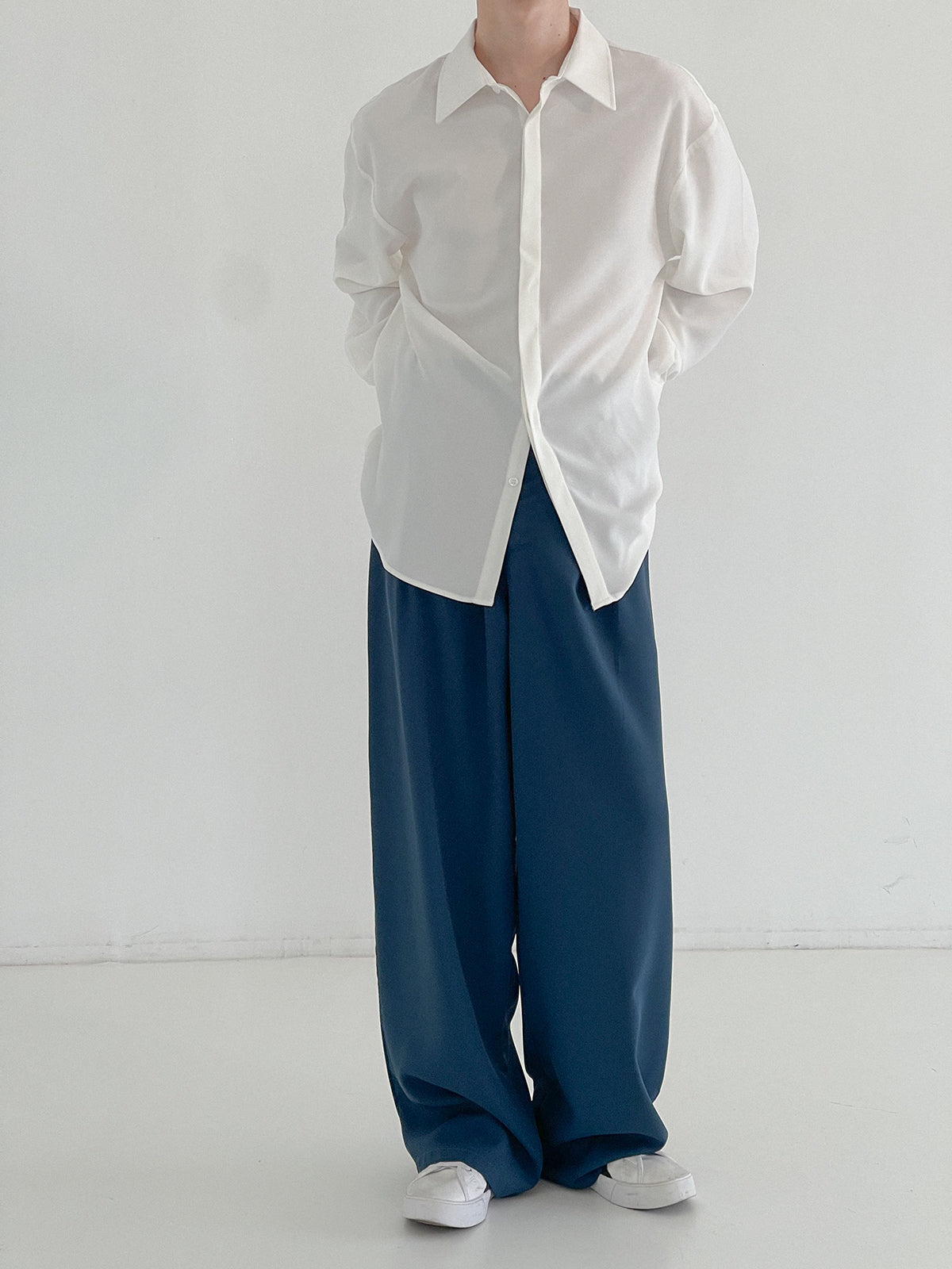 RT No. 5195 PEACOCK BLUE WIDE DRAPE PANTS