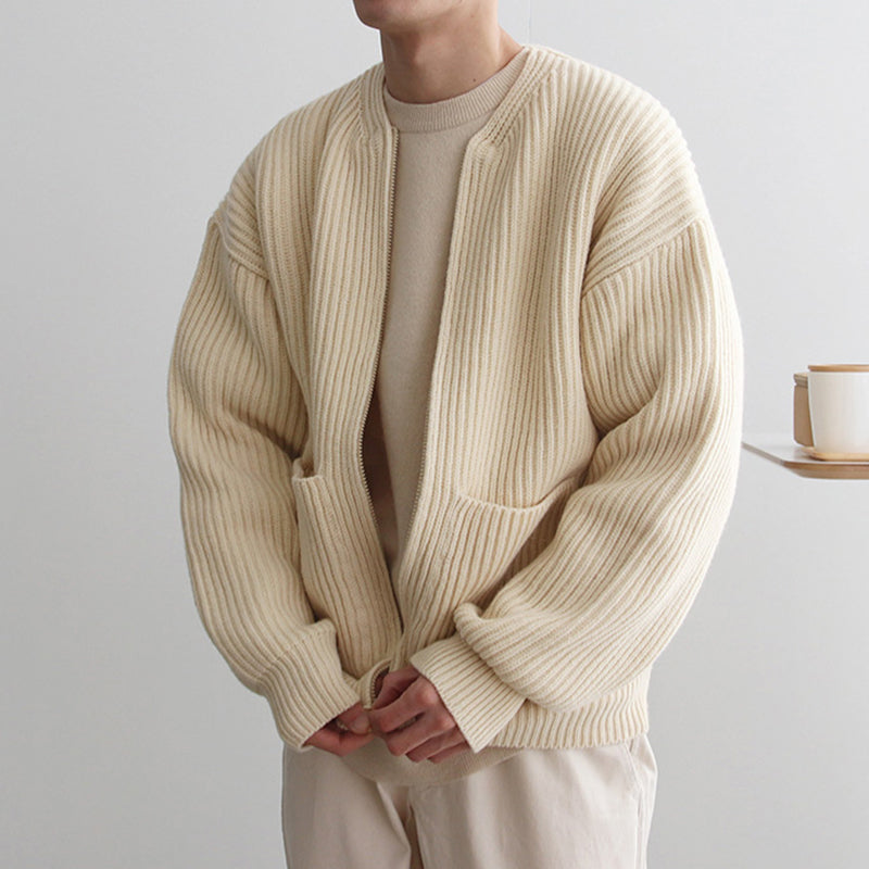 RT No. 4454 KNITTED ROUND-NECK CARDIGAN SWEATER