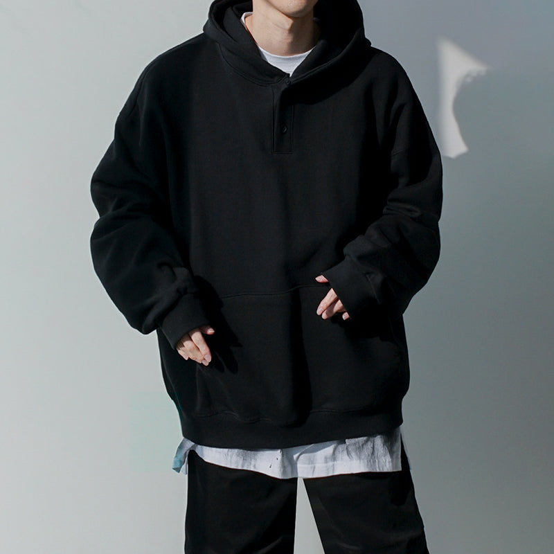 RT No. 1424 HALF BUTTON BLACK HOODIE