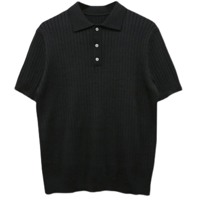 RT No. 5249 BLACK KNITTED SHORT SLEEVE COLLAR SHIRT