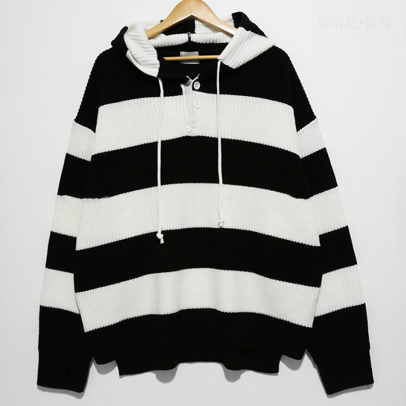 RT No. 5054 KNITTED HALF BUTTON-UP HOODED SWEATER