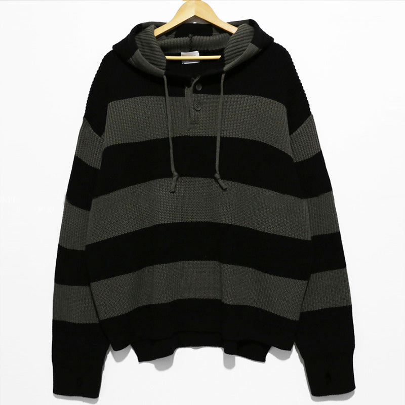 RT No. 5054 KNITTED HALF BUTTON-UP HOODED SWEATER