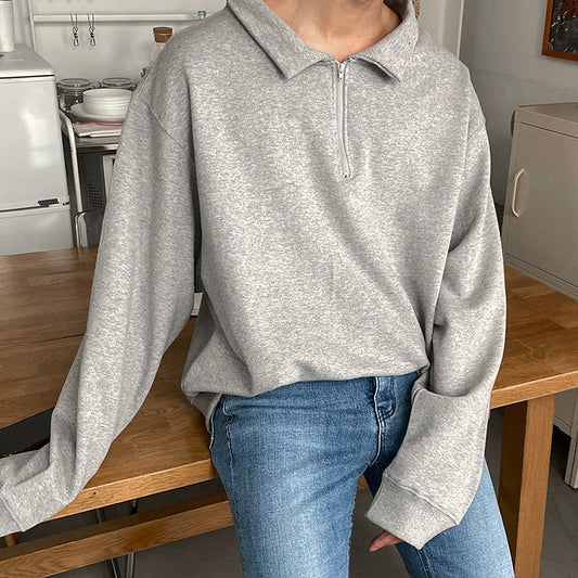 RT No. 5357 GRAY HALF ZIP-UP SWEATER