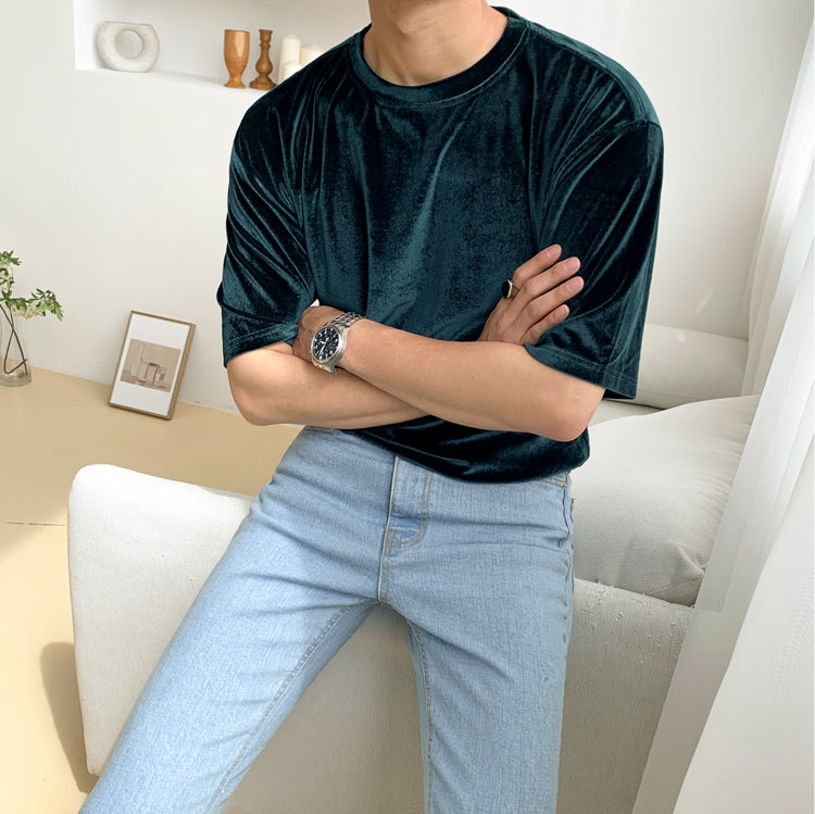 RT No. 2237 HALF SLEEVE VELVET SHIRT