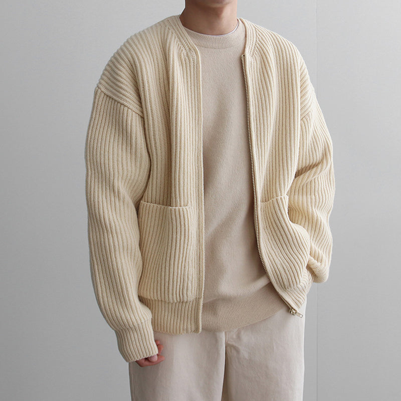 RT No. 4454 KNITTED ROUND-NECK CARDIGAN SWEATER